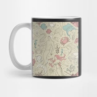 under the sea - beige rose mint seamless pattern Mug